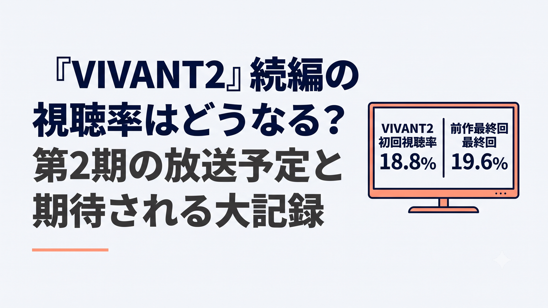 VIVANT2初回視聴率18.8％と前作最終回19.6％を比較するテレビ画面